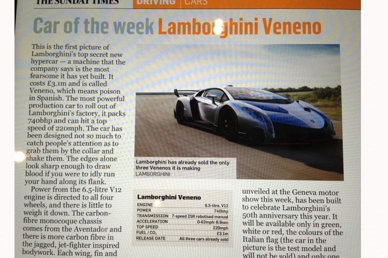Lamborghini Veneno рассекретили вездесущие журналисты